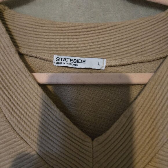 Stateside Women's Brown Rachel Chunky Ribbed V-Neck Raglan Long Sleeve Sweater L - Picture 6 of 8